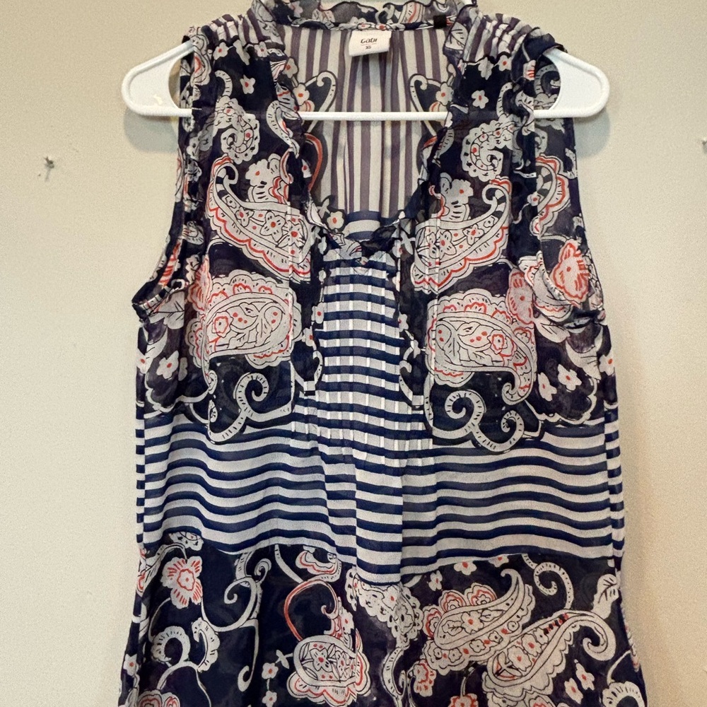 Cabi Women's Paisley and Stripe Sleeveless Top - Navy and Pink
